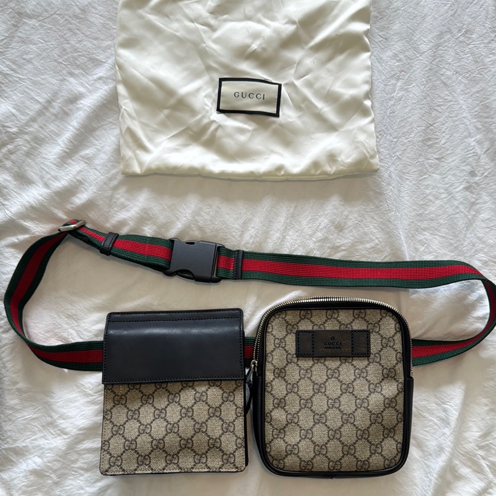 Gucci Brown and Black Belt Bag with GG Supreme Canvas